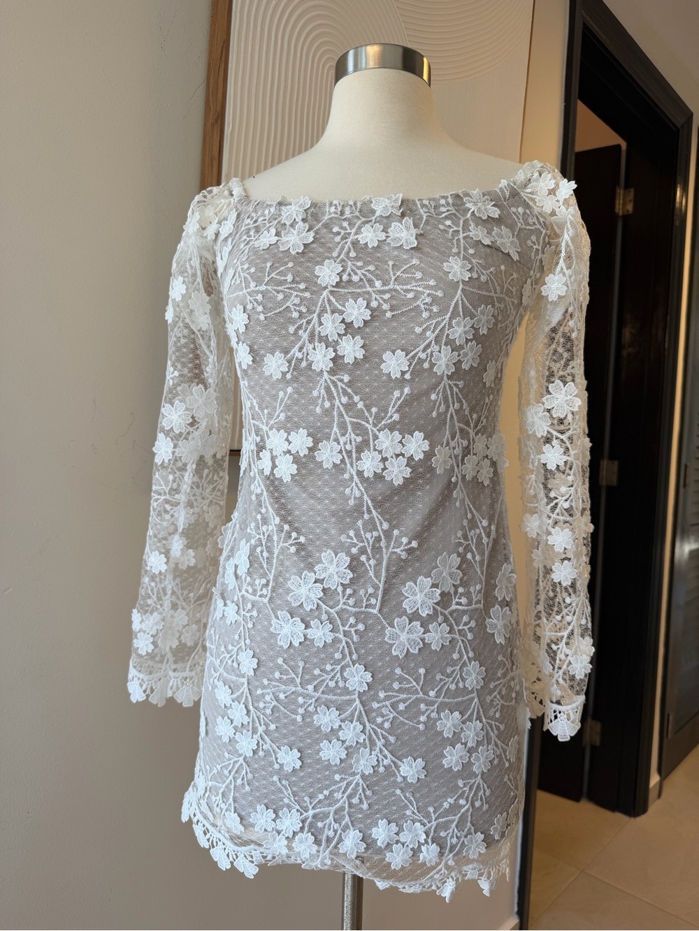 Lucy in the Sky White Floral Lace Mini Dress